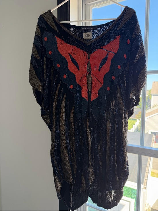 Antik Batik Dresses & Skirts - Antik Batik Black Sequin Mini Dress with Red Butterfly Motif
